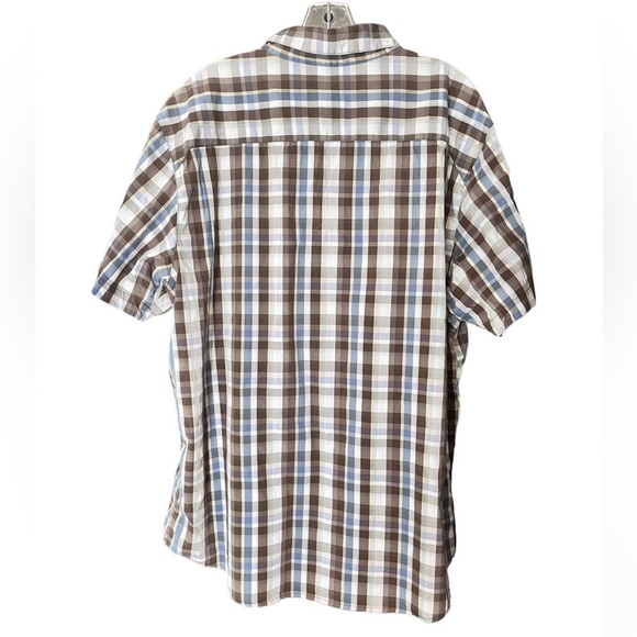 Columbia Men’s XL Button Front Shirt Short Sleeve Shirt Brown plaid omni wick - Picture 2 of 5